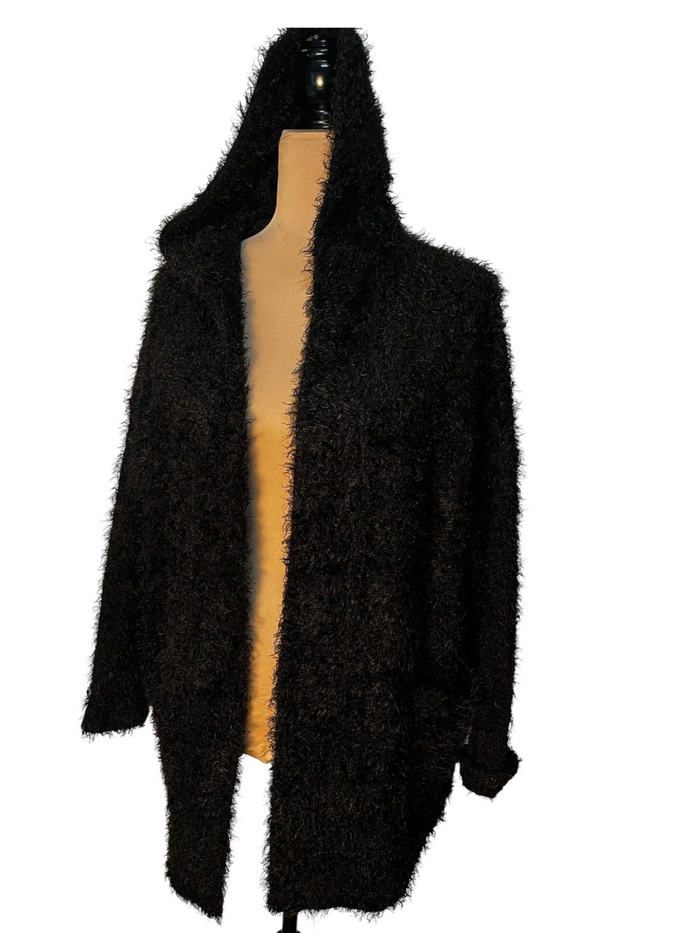 Pull & Bear Black Shaggy Hooded Cardigan Sweater